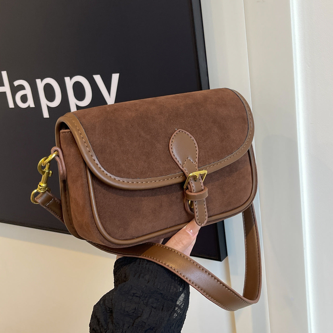 Sac à bandoulière en cuir givré avec fermeture magnétique